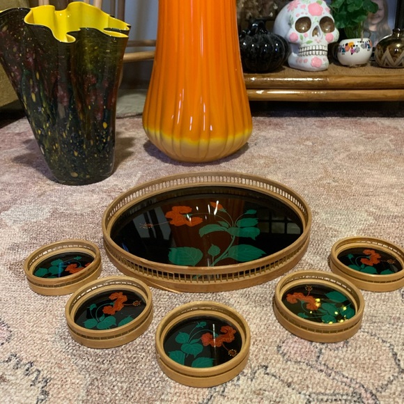 Rattan mid century coasters and plate - Picture 3 of 4